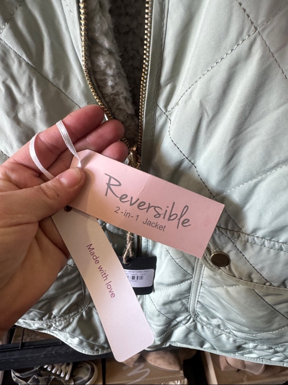 Quilted Sherpa-Lined Vest in Light Sage - Picture 5 of 5
